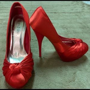 Red Satin Wild Diva Stilettos